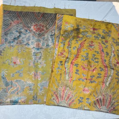 A pair of Chinese yellow-ground embroidered 'Dragons' and 'Phoenixes' panels — photo 4
