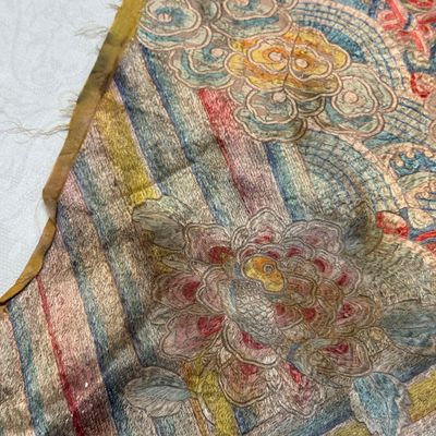 A pair of Chinese yellow-ground embroidered 'Dragons' and 'Phoenixes' panels — photo 42