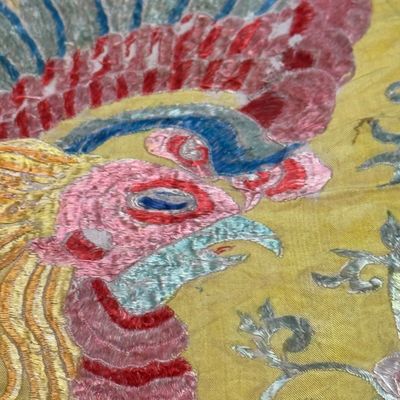 A pair of Chinese yellow-ground embroidered 'Dragons' and 'Phoenixes' panels — photo 43