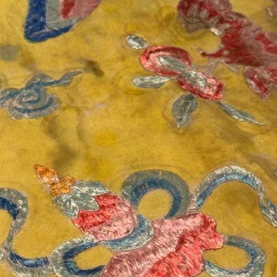 A pair of Chinese yellow-ground embroidered 'Dragons' and 'Phoenixes' panels — photo 44