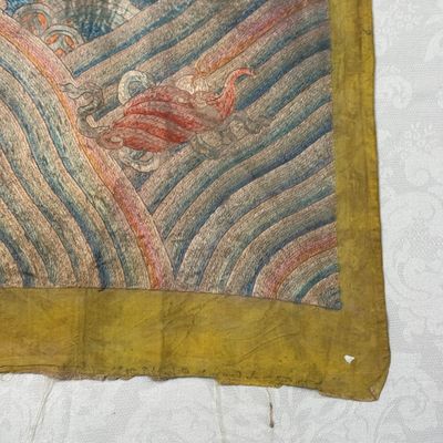 A pair of Chinese yellow-ground embroidered 'Dragons' and 'Phoenixes' panels — photo 45