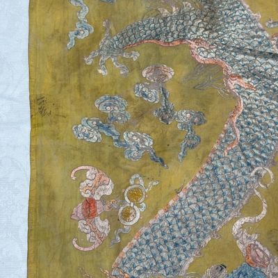 A pair of Chinese yellow-ground embroidered 'Dragons' and 'Phoenixes' panels — photo 50