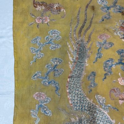 A pair of Chinese yellow-ground embroidered 'Dragons' and 'Phoenixes' panels — photo 51