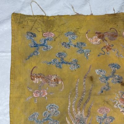A pair of Chinese yellow-ground embroidered 'Dragons' and 'Phoenixes' panels — photo 52