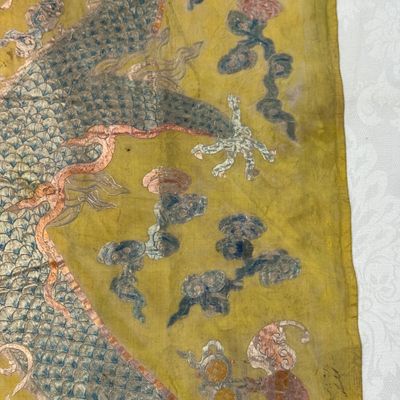 A pair of Chinese yellow-ground embroidered 'Dragons' and 'Phoenixes' panels — photo 55