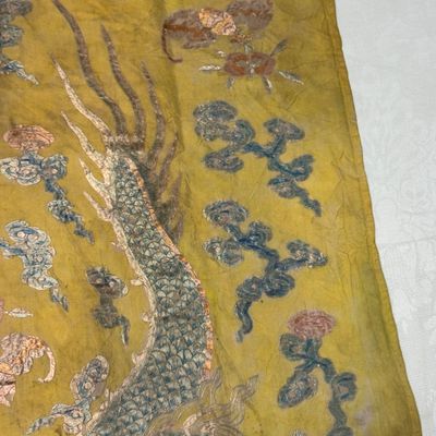 A pair of Chinese yellow-ground embroidered 'Dragons' and 'Phoenixes' panels — photo 56