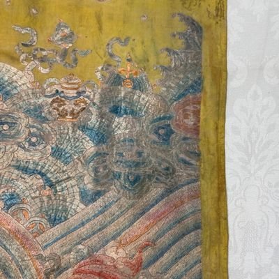 A pair of Chinese yellow-ground embroidered 'Dragons' and 'Phoenixes' panels — photo 57