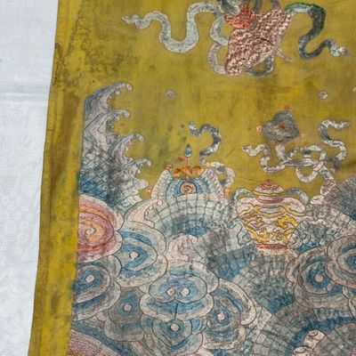 A pair of Chinese yellow-ground embroidered 'Dragons' and 'Phoenixes' panels — photo 63