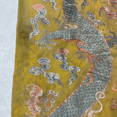 A pair of Chinese yellow-ground embroidered 'Dragons' and 'Phoenixes' panels — photo 66