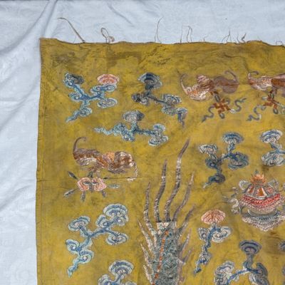 A pair of Chinese yellow-ground embroidered 'Dragons' and 'Phoenixes' panels — photo 68