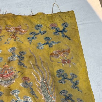 A pair of Chinese yellow-ground embroidered 'Dragons' and 'Phoenixes' panels — photo 70