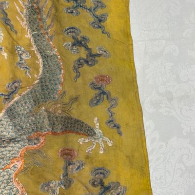 A pair of Chinese yellow-ground embroidered 'Dragons' and 'Phoenixes' panels — photo 71