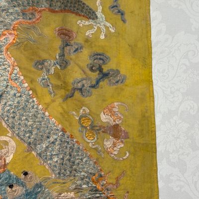 A pair of Chinese yellow-ground embroidered 'Dragons' and 'Phoenixes' panels — photo 72