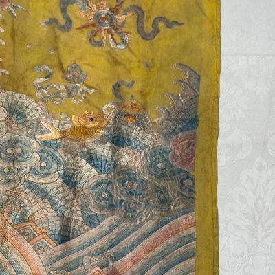 A pair of Chinese yellow-ground embroidered 'Dragons' and 'Phoenixes' panels — photo 73