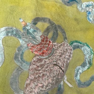A pair of Chinese yellow-ground embroidered 'Dragons' and 'Phoenixes' panels — photo 75