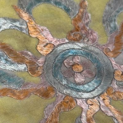 A pair of Chinese yellow-ground embroidered 'Dragons' and 'Phoenixes' panels — photo 79