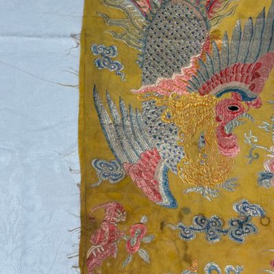 A pair of Chinese yellow-ground embroidered 'Dragons' and 'Phoenixes' panels — photo 9