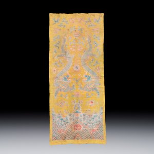 A pair of Chinese yellow-ground embroidered 'Dragons' and 'Phoenixes' panels — photo 2