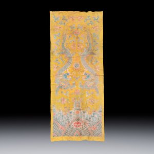 A pair of Chinese yellow-ground embroidered 'Dragons' and 'Phoenixes' panels — photo 3