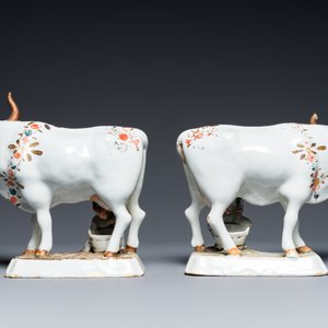 A pair of cold-painted white Dutch Delft cow milkers groups, 18th C. — 照片 5