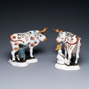 A pair of cold-painted white Dutch Delft milking groups, 18th C. — 照片 1