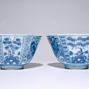 A pair of Dutch Delft blue and white bowls in Wanli-style, late 17th C. — photo 1