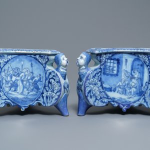 A pair of Dutch Delft blue and white candlestick bases, 17th C. — 照片 3