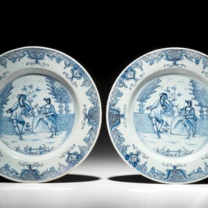 A pair of Dutch Delft blue and white plates with galant scenes, 18th C. — photo 1