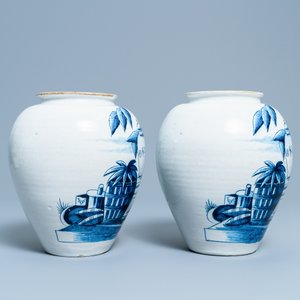 A pair of Dutch Delft blue and white tobacco jars with indians, 18th C. — 照片 5