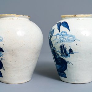 A pair of Dutch Delft blue and white tobacco jars with native American indians, 18th C. — photo 5