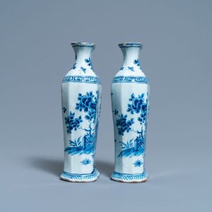 A pair of Dutch Delft blue and white vases and a 'peacock's tail' plate, 18th C. — 照片 7