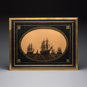 A pair of English reverse-glass silhouette paintings depicting ‘H.M.S. Royal Sovereign’ and ‘H.M.S. Victory and The Hogue’, 19th C. — photo 2