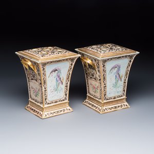 A pair of extremely rare Chinese Canton famille rose bough pots — foto 1