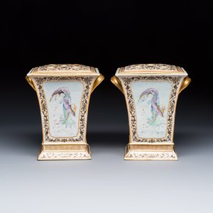 A pair of extremely rare Chinese Canton famille rose bough pots — foto 3