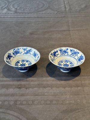 A pair of fine Chinese blue and white ' bats and flowers' bowls, Yongzheng mark, 19th C. — foto 1