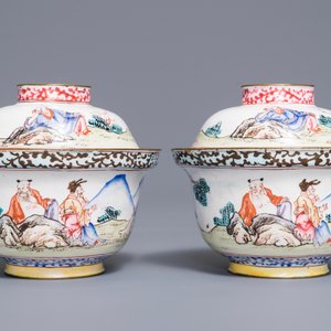A pair of fine Chinese Canton enamel bowls and covers, Yongzheng/Qianlong — 照片 2