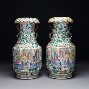 A pair of fine Chinese Canton famille rose 'Water Margin 水滸傳' vases, 19th C. — 照片 3