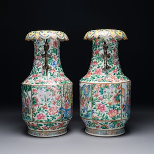 A pair of fine Chinese Canton famille rose 'Water Margin 水滸傳' vases, 19th C. — 照片 4