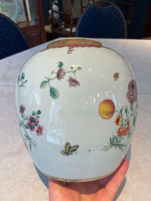 A pair of fine Chinese famille rose 'botanical Merian-style' jars with wooden covers, Qianlong — 照片 11