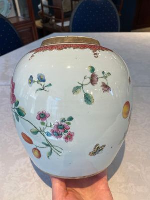 A pair of fine Chinese famille rose 'botanical Merian-style' jars with wooden covers, Qianlong — 照片 15