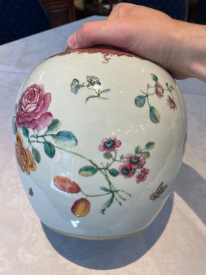 A pair of fine Chinese famille rose 'botanical Merian-style' jars with wooden covers, Qianlong — 照片 4