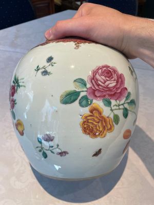 A pair of fine Chinese famille rose 'botanical Merian-style' jars with wooden covers, Qianlong — 照片 5