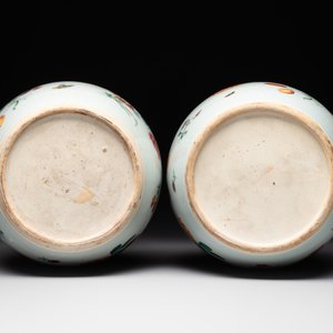 A pair of fine Chinese famille rose 'botanical Merian-style' jars with wooden covers, Qianlong — 照片 4