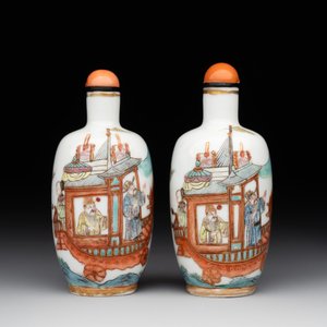 A pair of fine Chinese famille rose 'dragon boat' snuff bottles, 19th C. — 照片 3