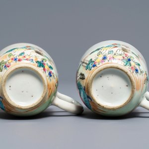 A pair of fine Chinese famille rose 'European subject' cups and saucers, Qianlong — 照片 10