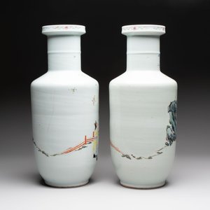 A pair of fine Chinese famille rose 'Guo Ziyi 郭子儀' rouleau vases, Qianlong mark, 19th C. — photo 3