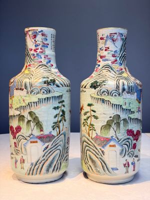 A pair of fine Chinese famille rose 'Ode to the Red Cliff' vases, Hongwu mark, Daoguang — photo 3