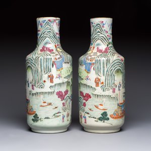A pair of fine Chinese famille rose 'Ode to the Red Cliff' vases, Hongwu mark, Daoguang — photo 2