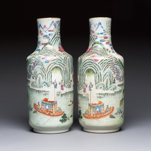 A pair of fine Chinese famille rose 'Ode to the Red Cliff' vases, Hongwu mark, Daoguang — photo 3