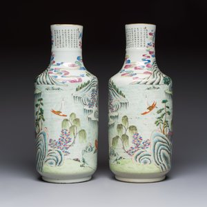A pair of fine Chinese famille rose 'Ode to the Red Cliff' vases, Hongwu mark, Daoguang — photo 4